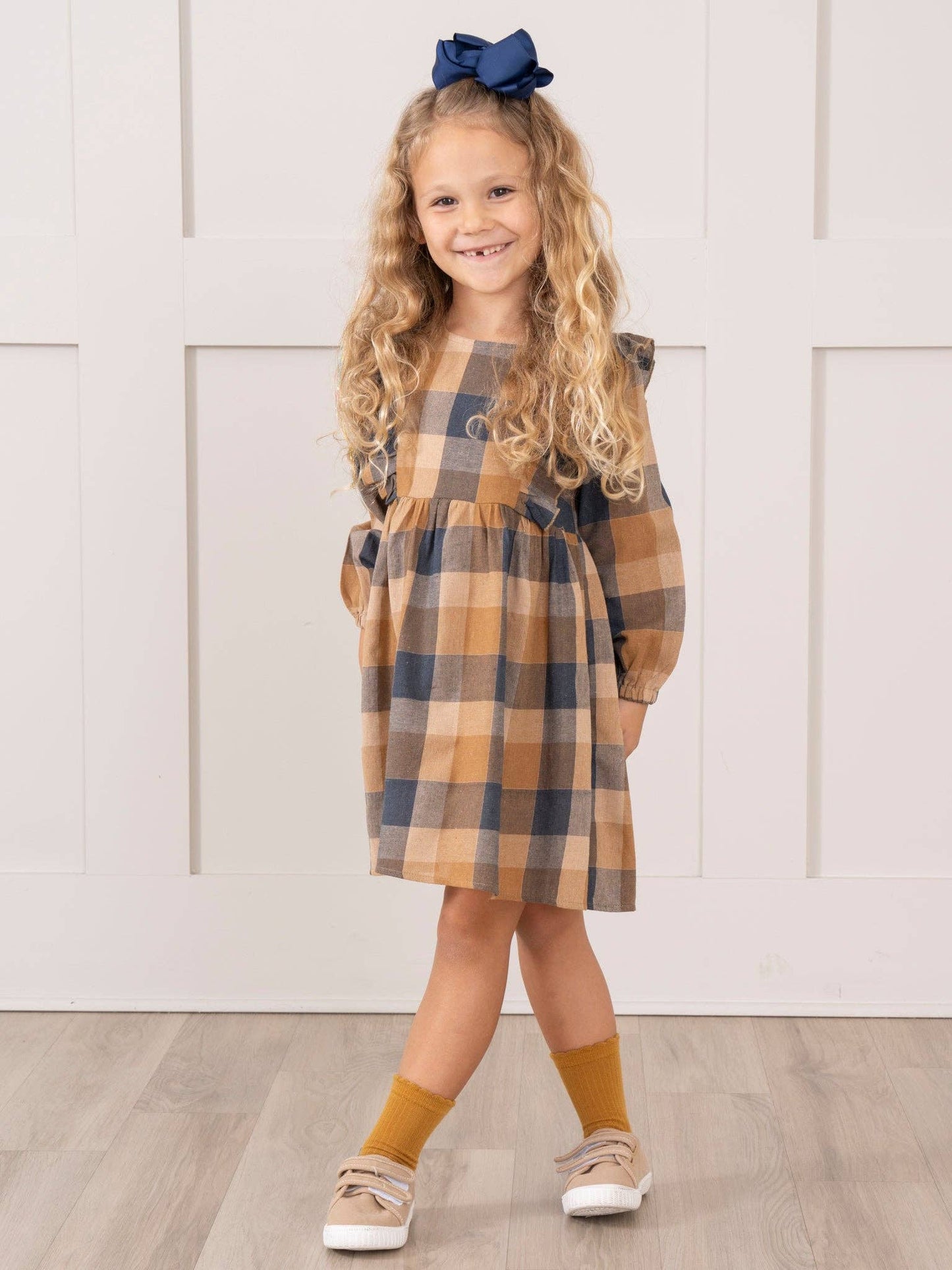 Navy & Caramel Plaid Dress
