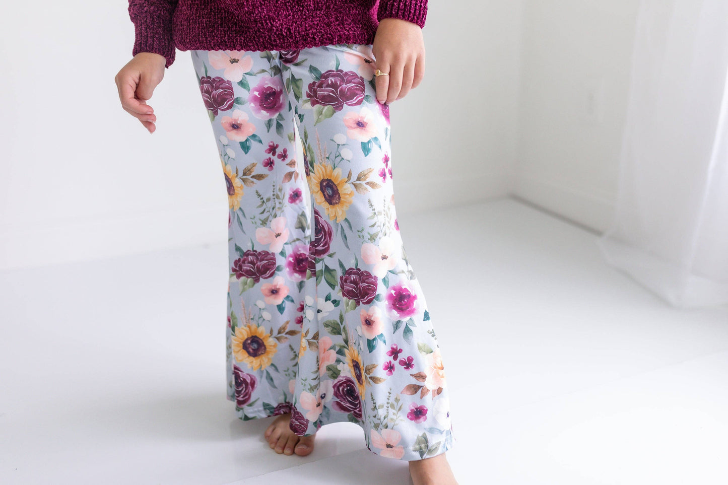 Plum Sweater & Sage Floral Bell Bottom
