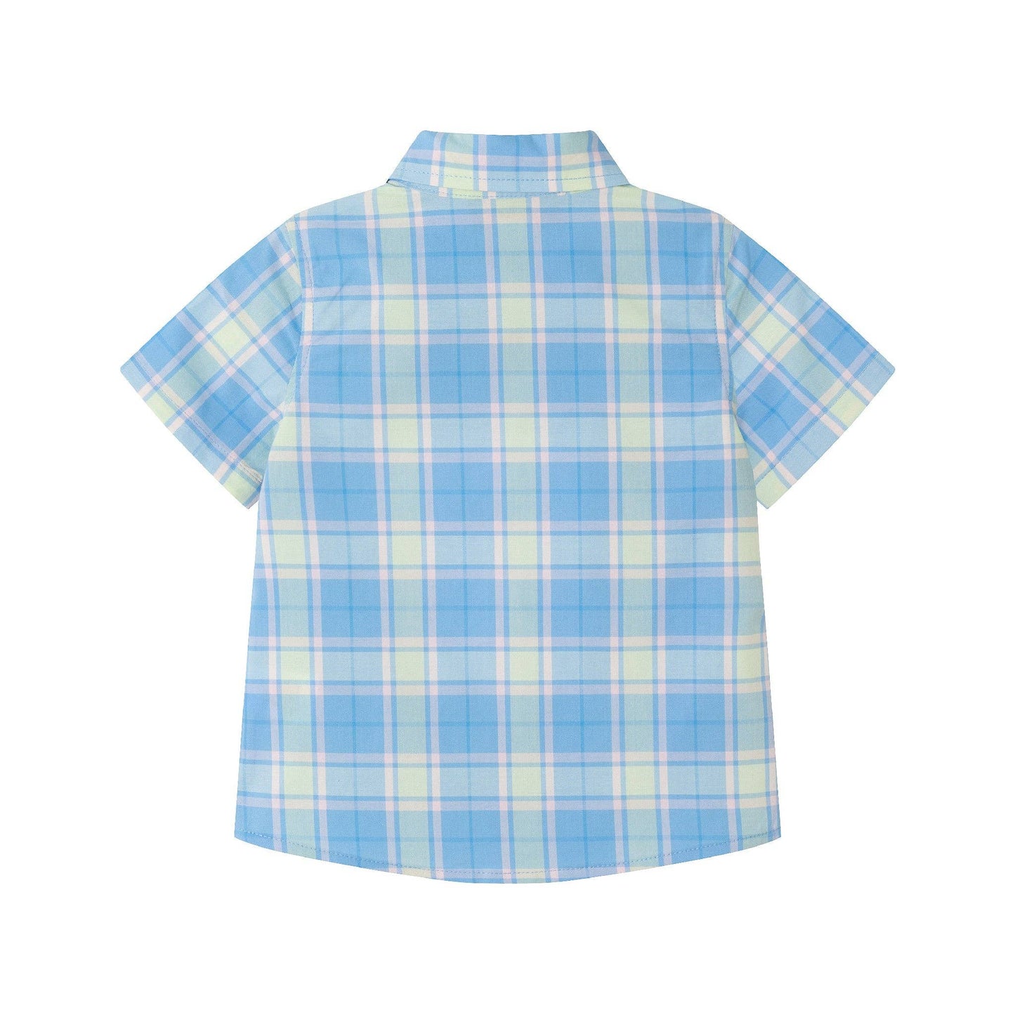 3-Piece Button-down & Short Set | Blue Plaid