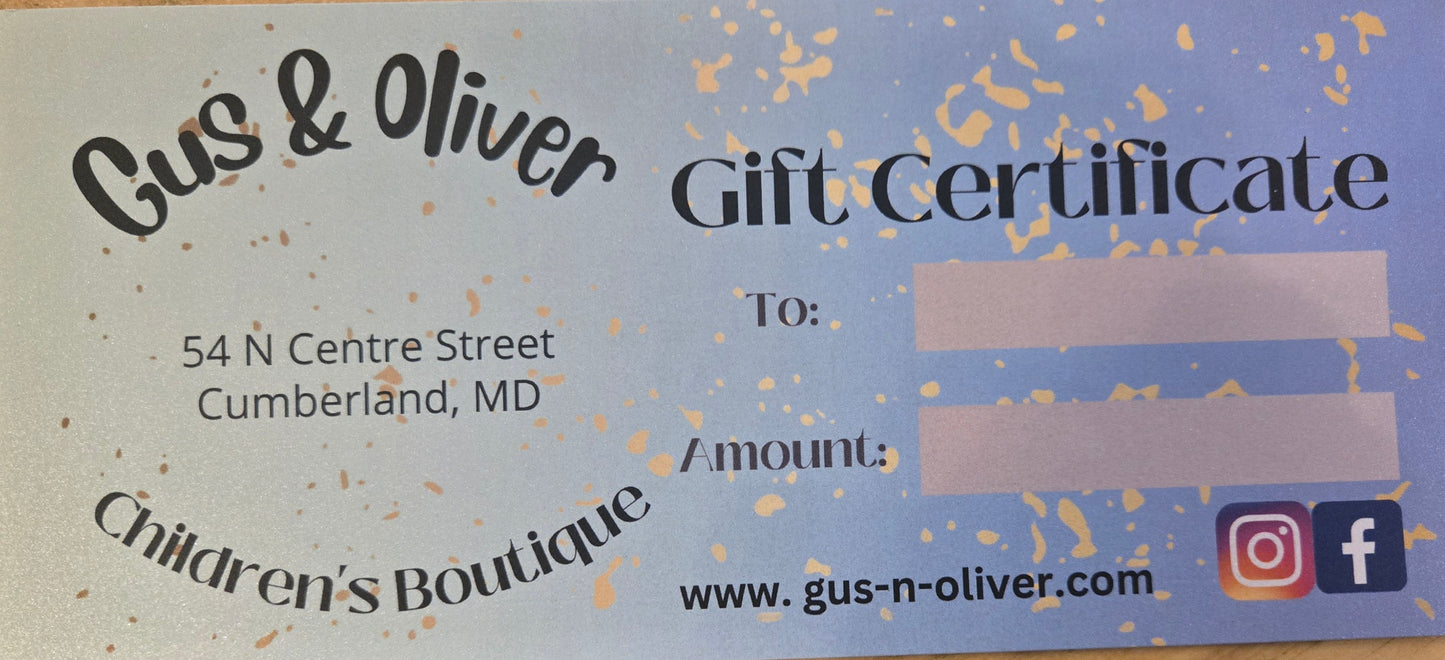 Gus & Oliver Gift Certificate