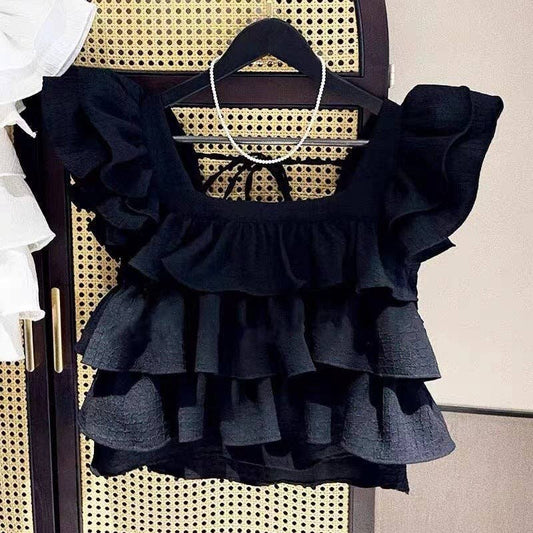 Black Layered Ruffled Top