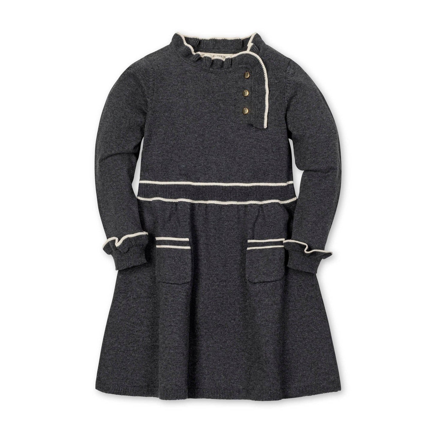 Organic Ruffle Trim Charcoal Heather Sweater Dress
