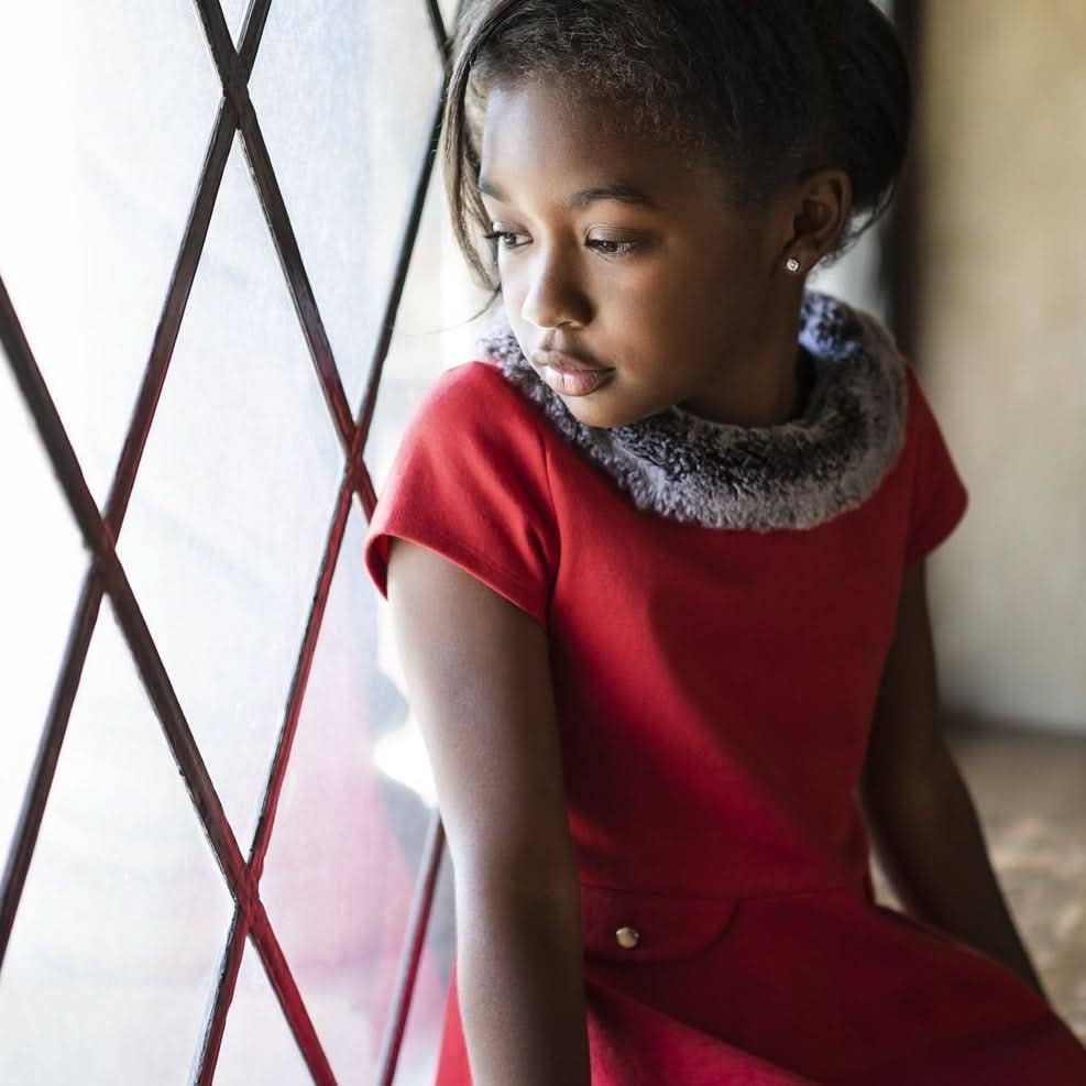 Red Fit & Flare Ponte Dress with Faux Fur