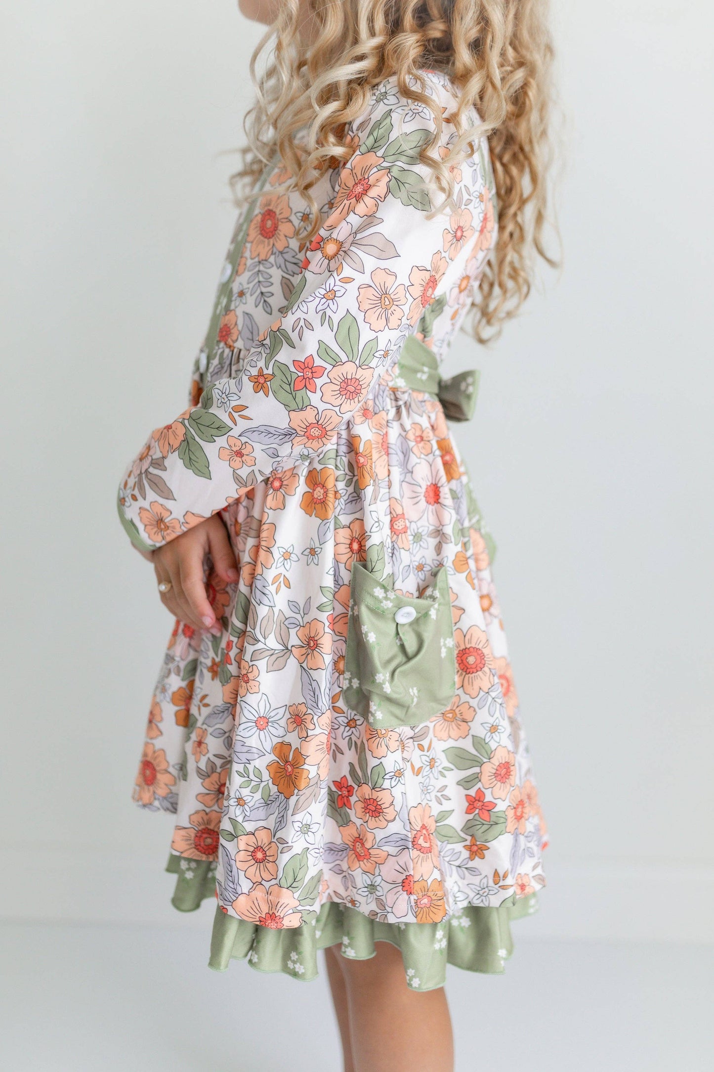 Sage & Rust Fall Floral Button Dress with Pockets