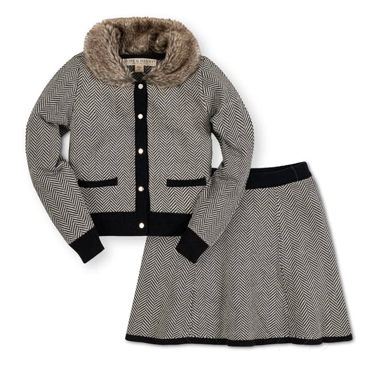 Organic Faux Fur Cardigan & Skirt Set