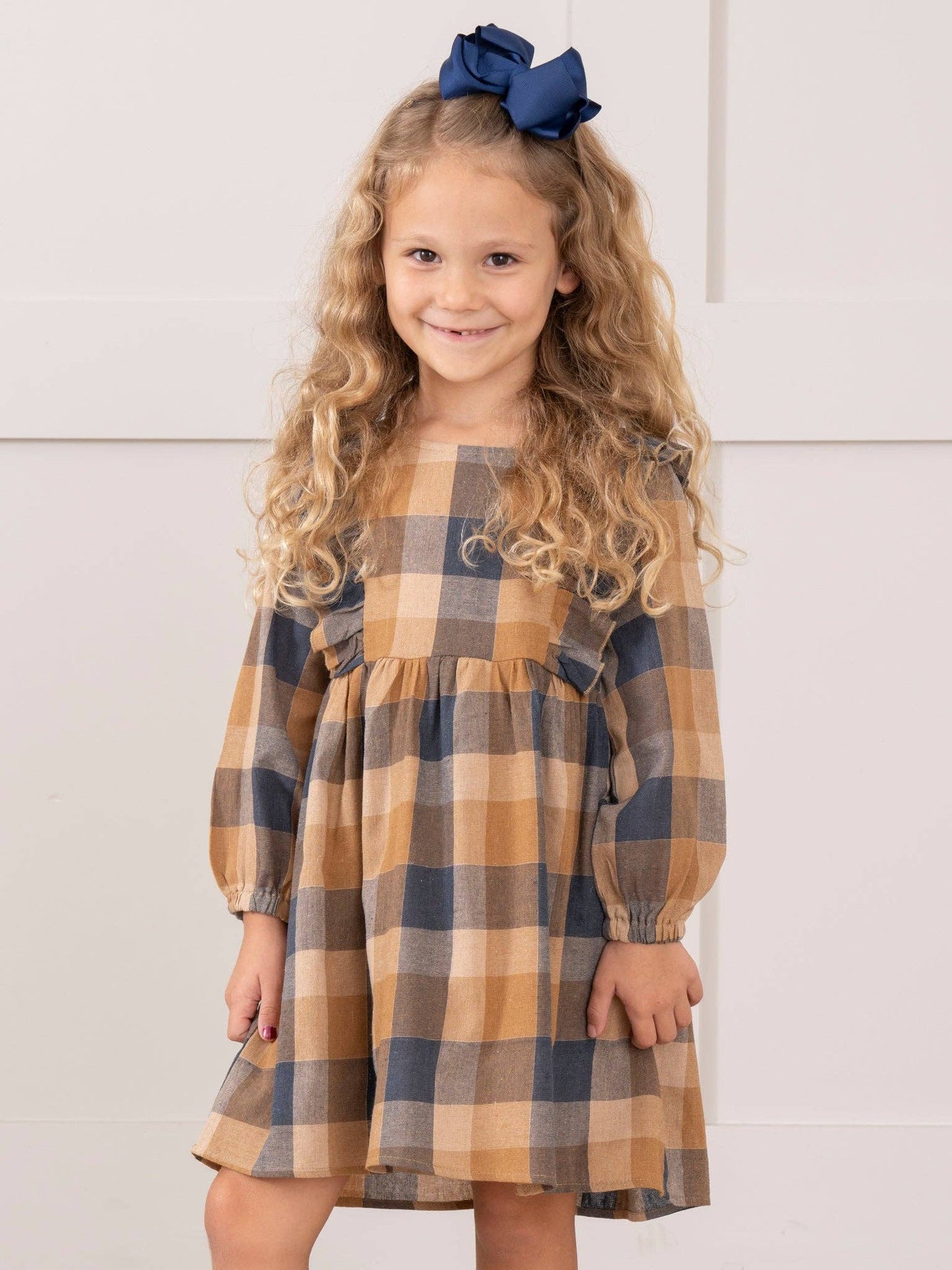 Navy & Caramel Plaid Dress