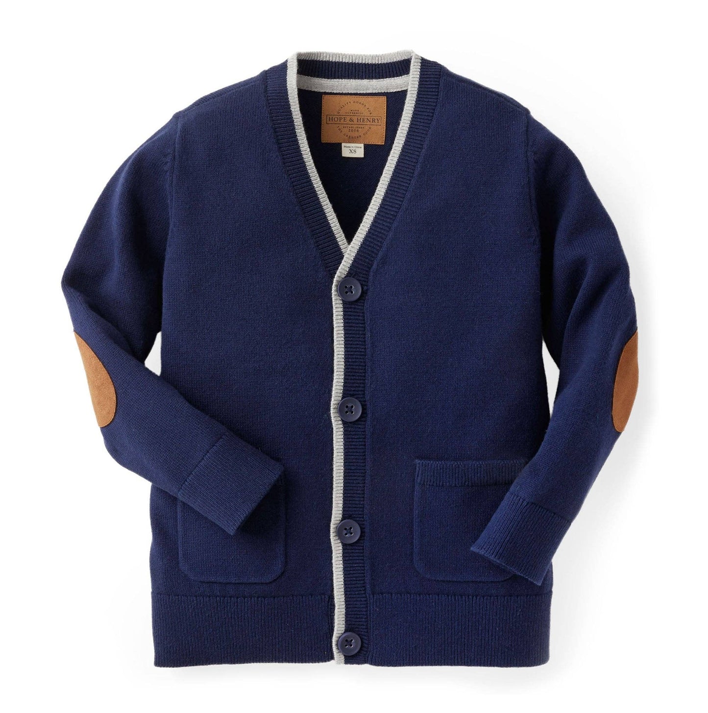 Tipped Organic Cardigan with Elbow Patches