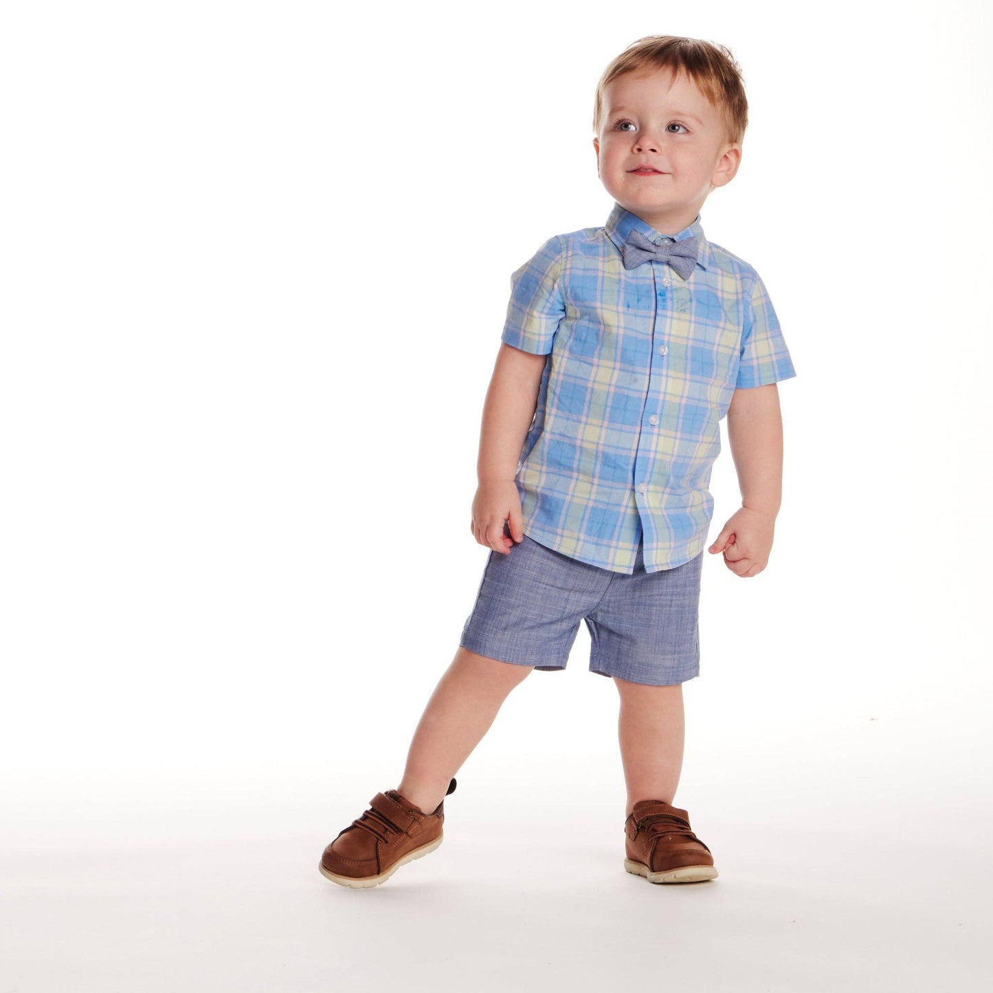 3-Piece Button-down & Short Set | Blue Plaid