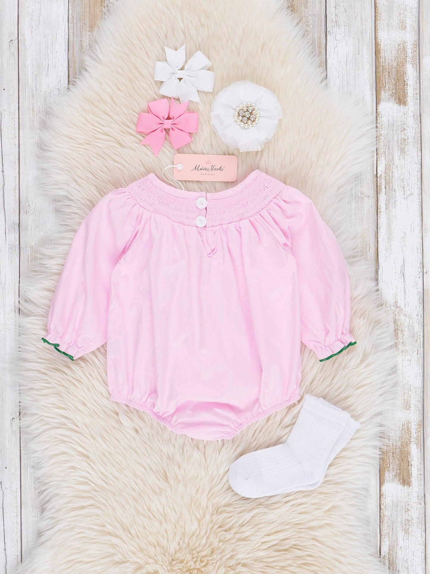 Pink Smocked Holiday Berries Cotton Bubble Romper
