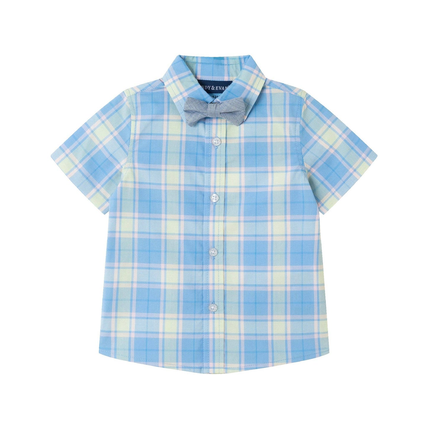 3-Piece Button-down & Short Set | Blue Plaid