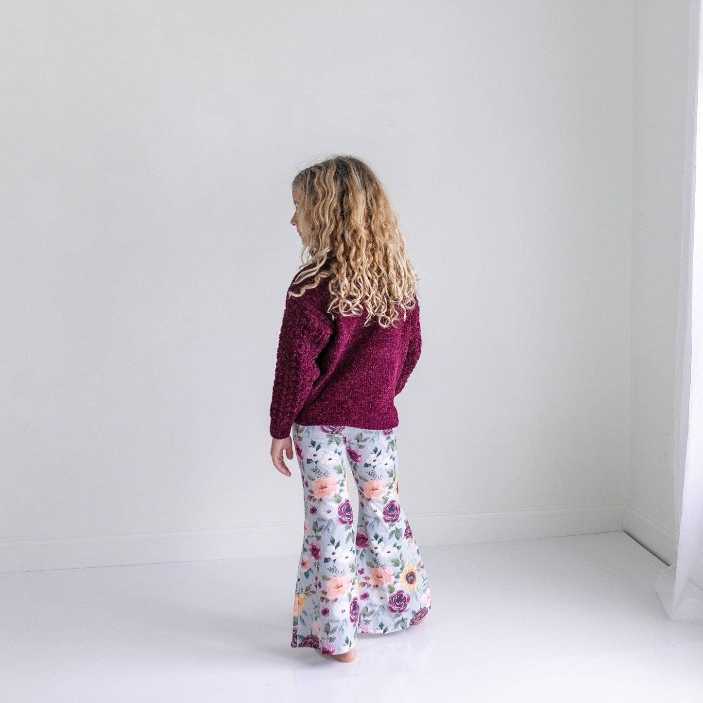 Plum Sweater & Sage Floral Bell Bottom
