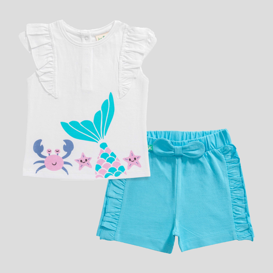 Mermaid Ruffled Tee & Shorts Set
