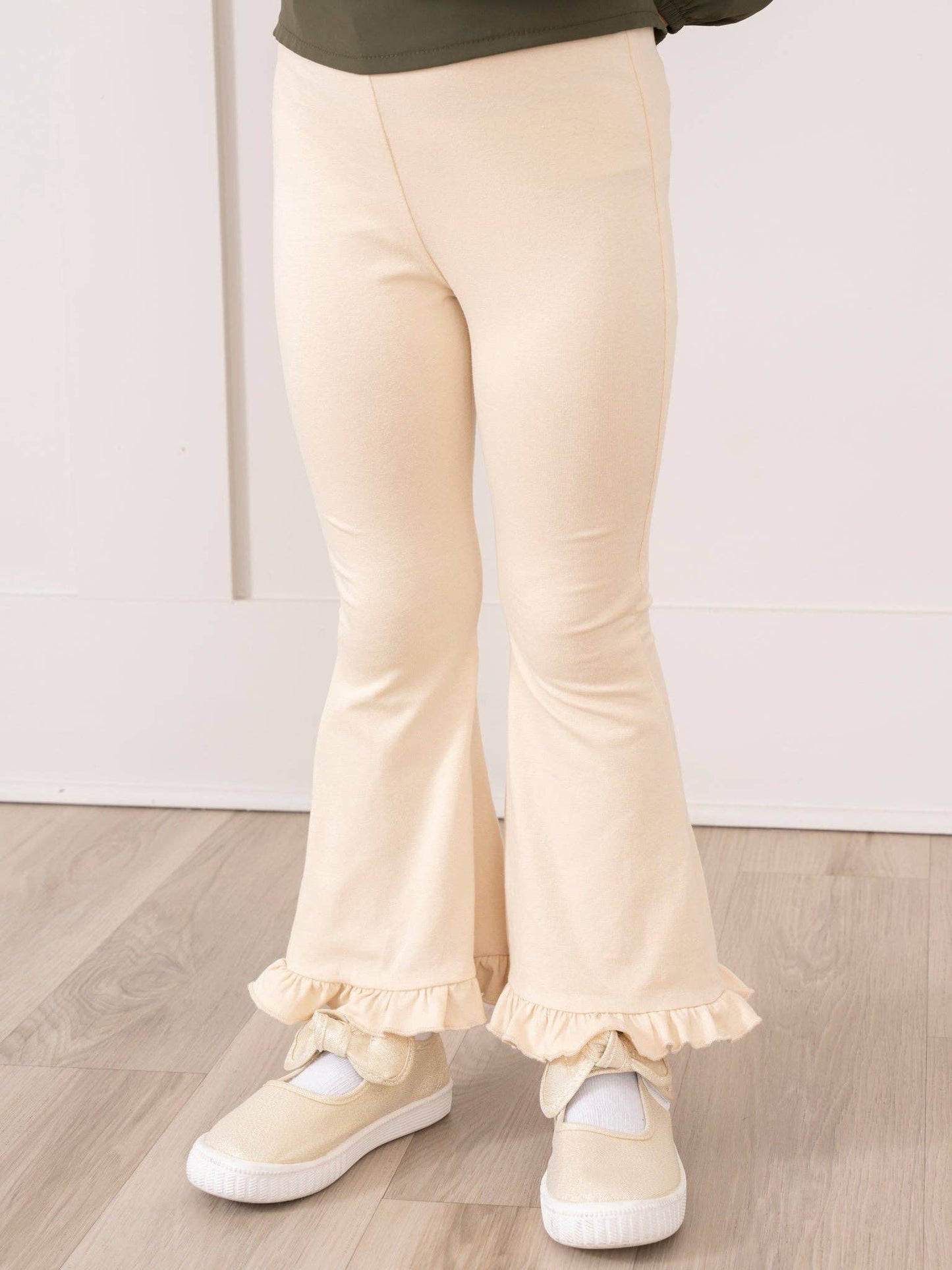 Cream Ruffle Flare Pants