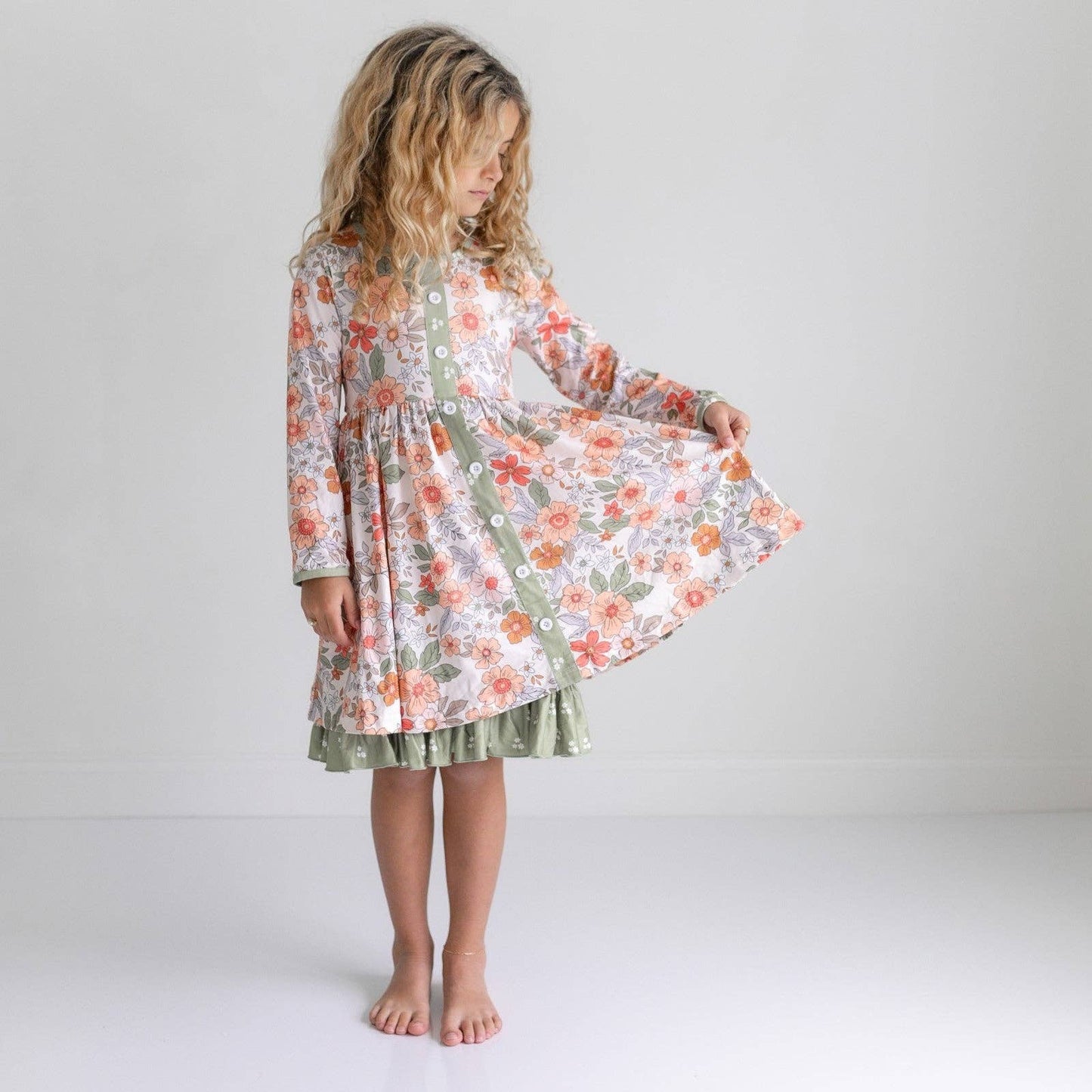Sage & Rust Fall Floral Button Dress with Pockets