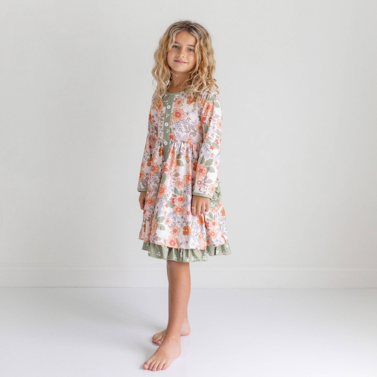 Sage & Rust Fall Floral Button Dress with Pockets