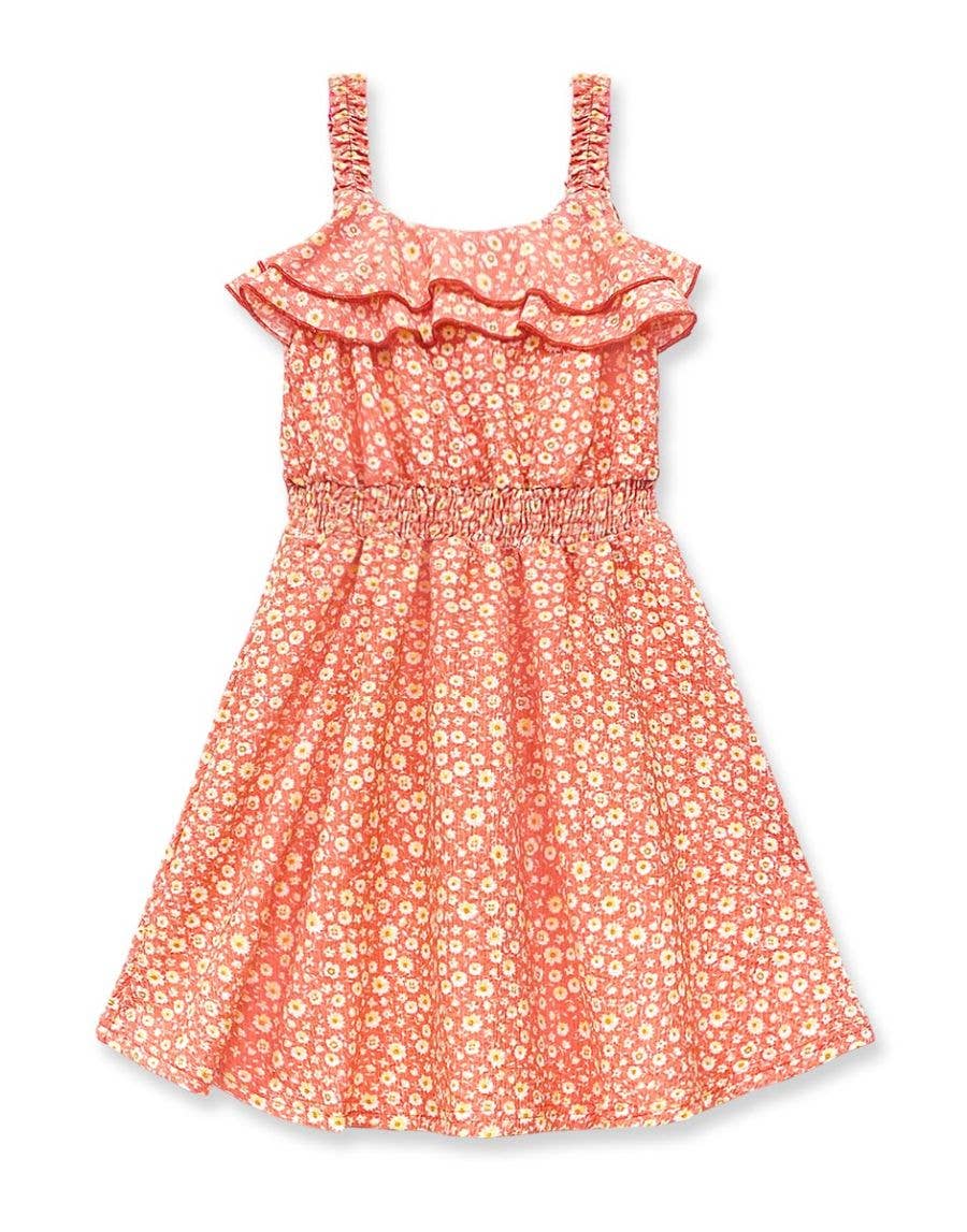 Floral Dress w/ Smocking Waist: Salmon
