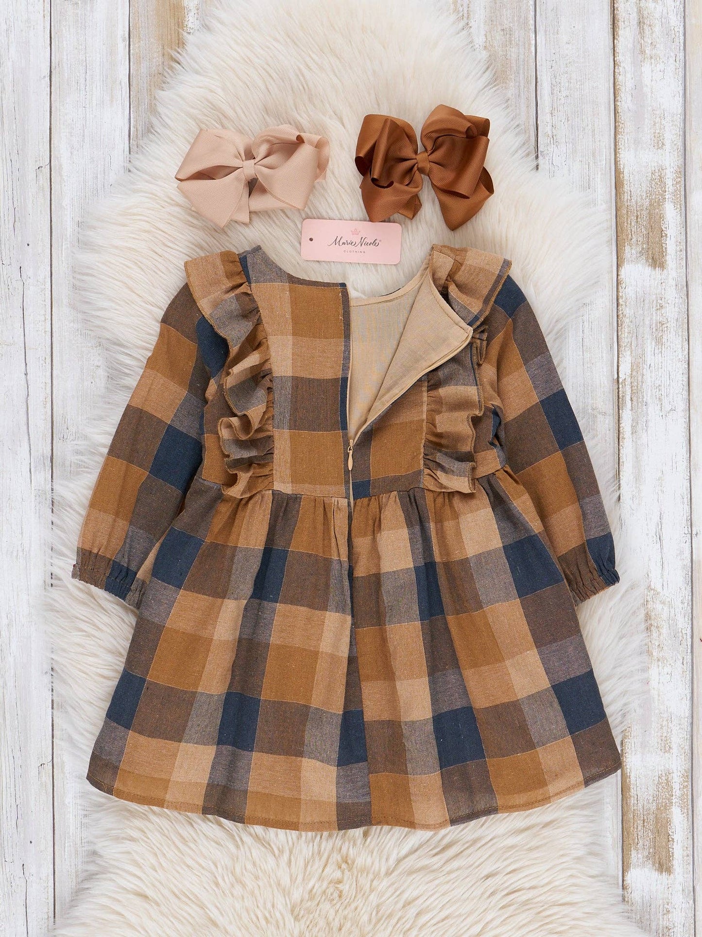 Navy & Caramel Plaid Dress