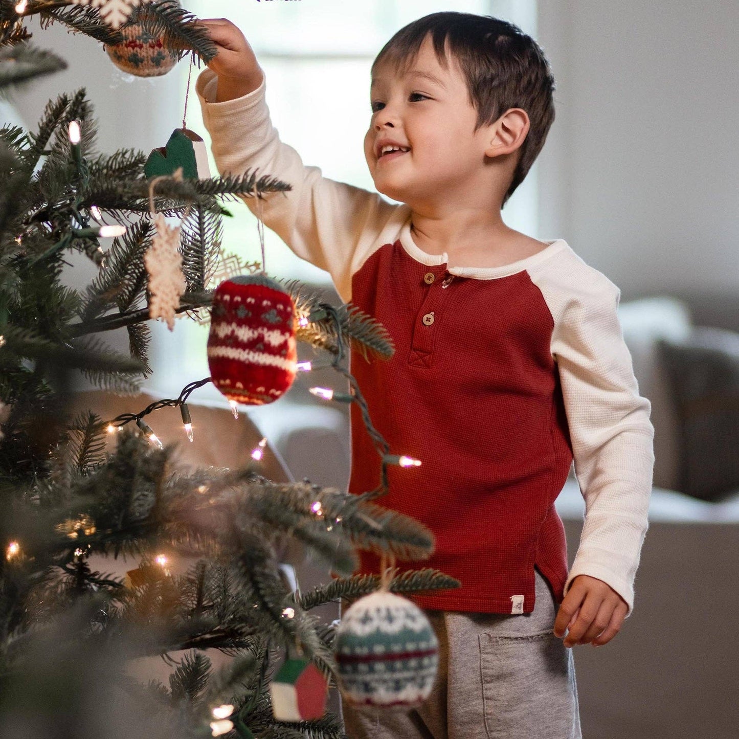 Brick Red Thermal Organic Tee & Pants Set