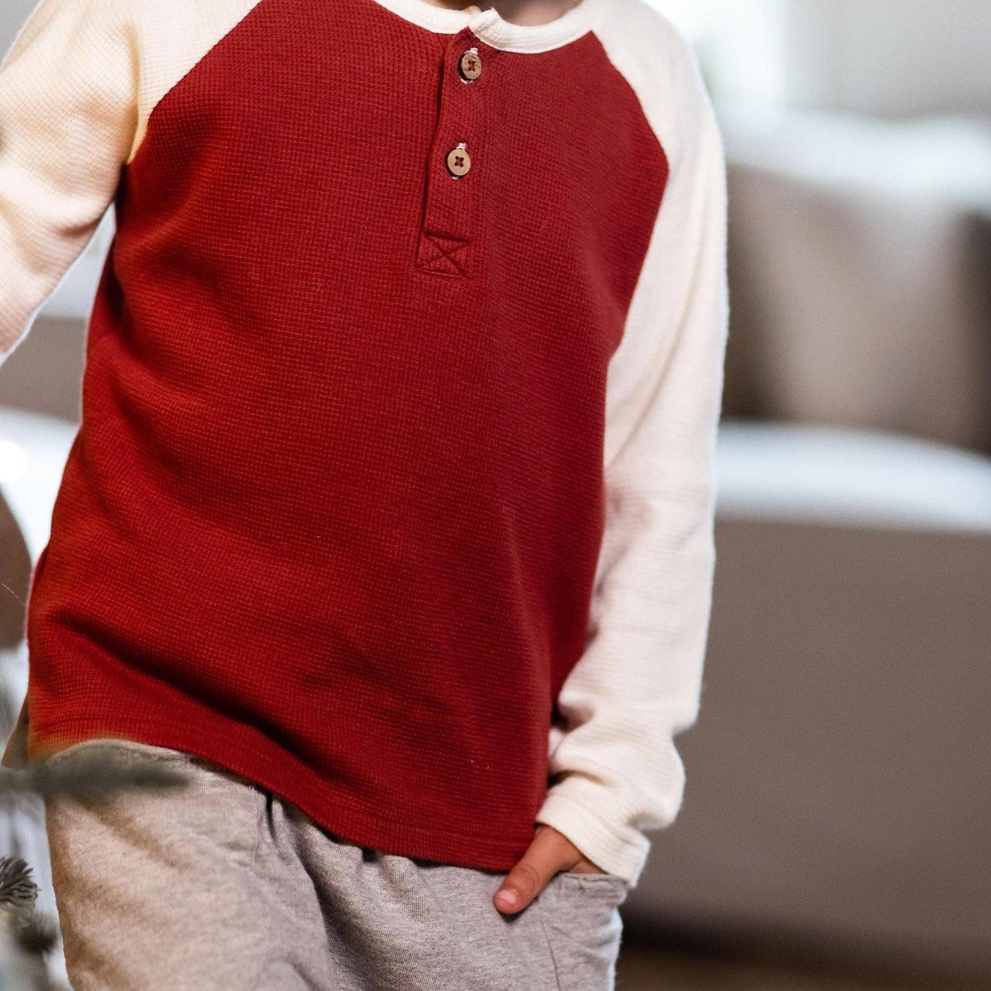 Brick Red Thermal Organic Tee & Pants Set