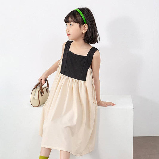 Girls Black and Khaki Tank Dress