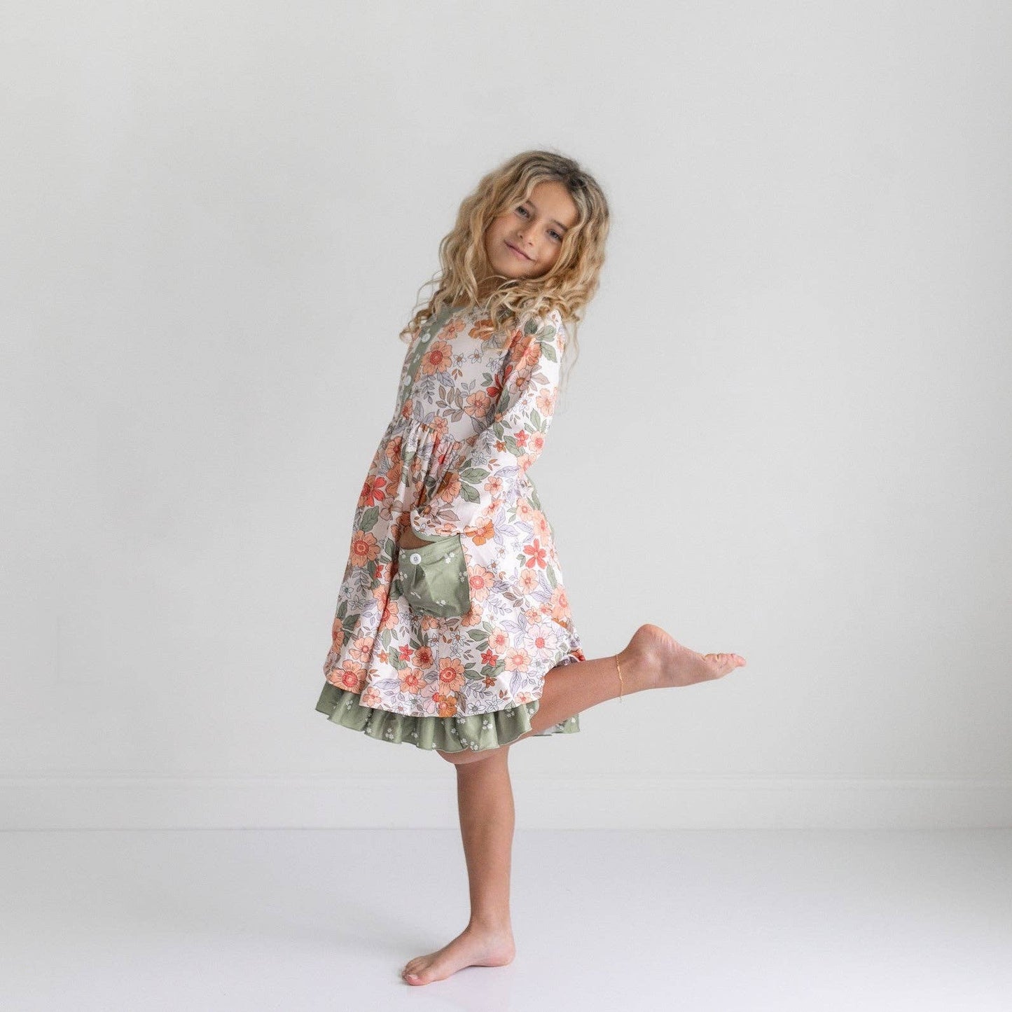 Sage & Rust Fall Floral Button Dress with Pockets