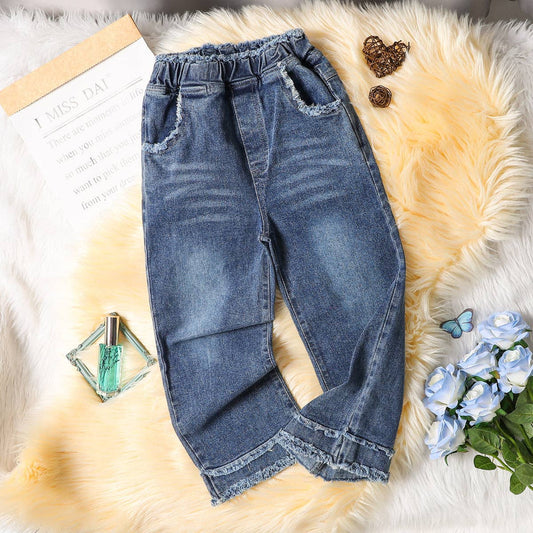 Denim Fringed Wide-Leg Pants