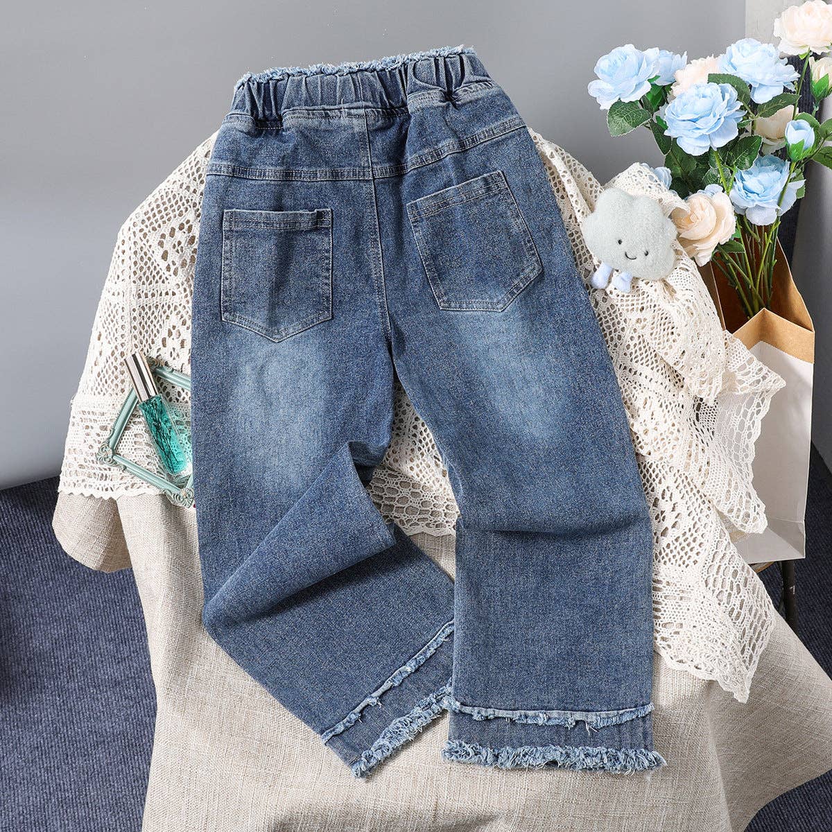 Denim Fringed Wide-Leg Pants