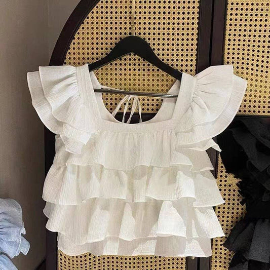 White Layered Ruffled Top
