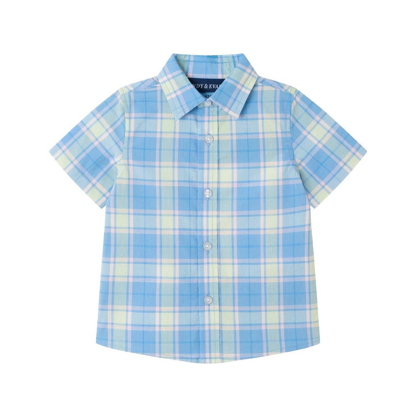 3-Piece Button-down & Short Set | Blue Plaid