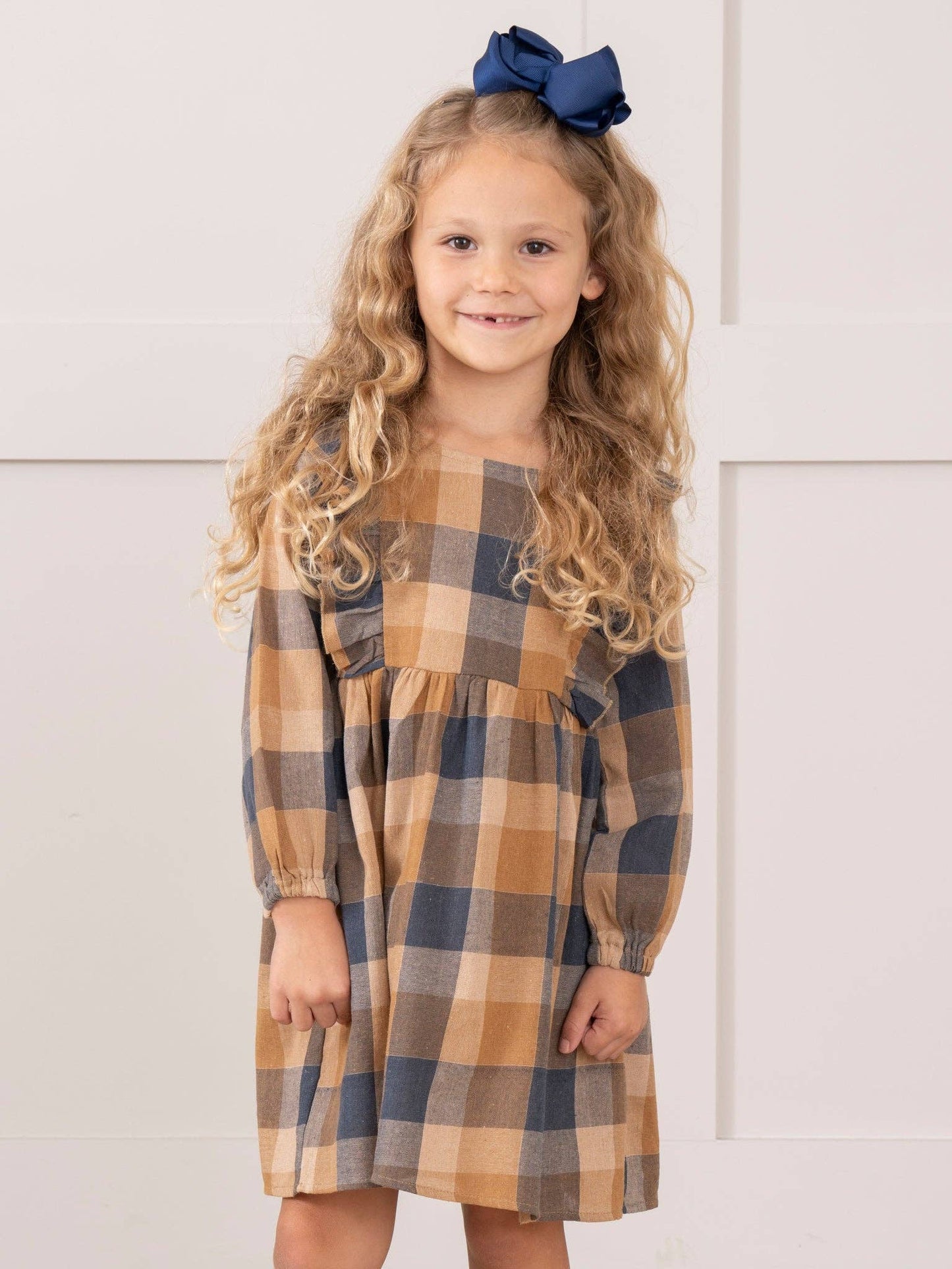 Navy & Caramel Plaid Dress
