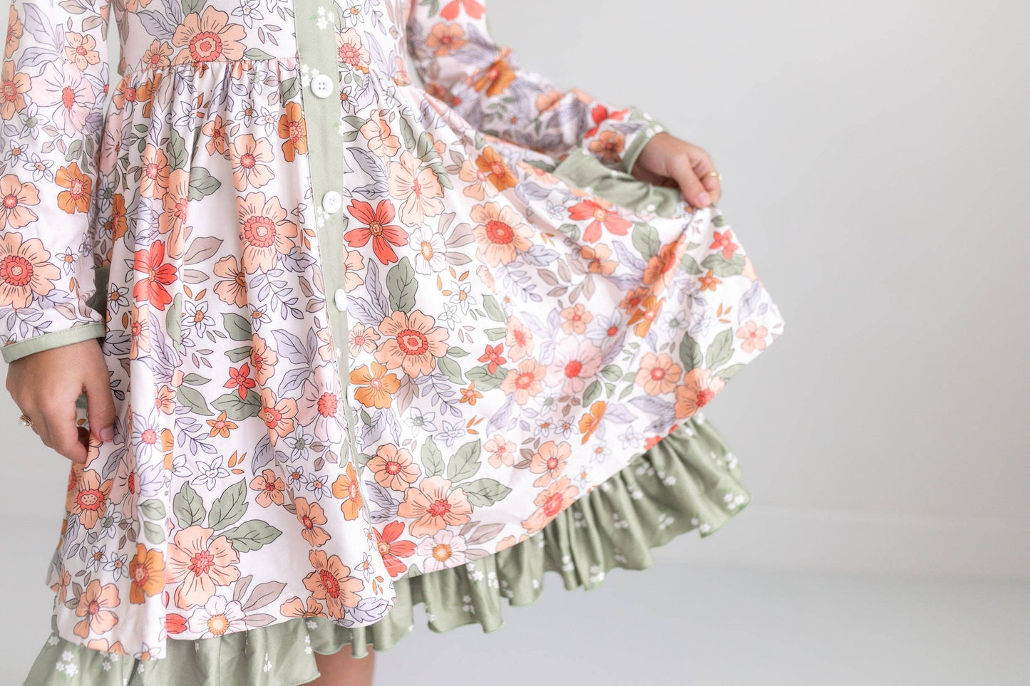 Sage & Rust Fall Floral Button Dress with Pockets
