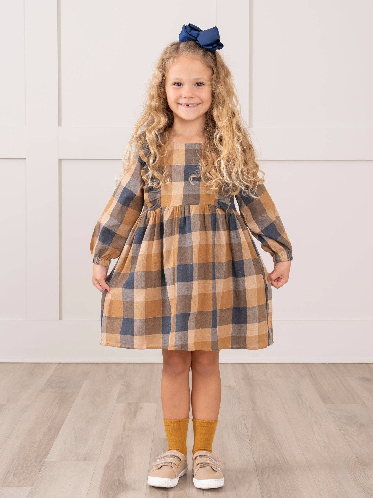 Navy & Caramel Plaid Dress