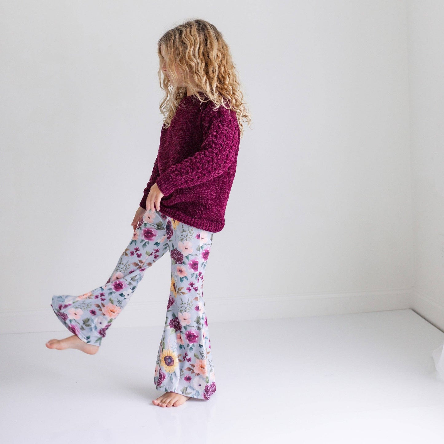 Plum Sweater & Sage Floral Bell Bottom