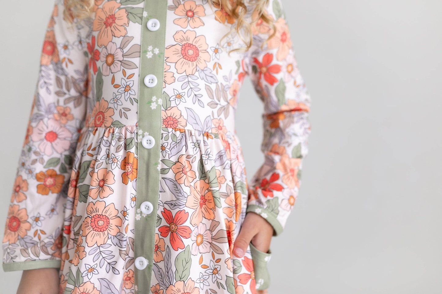 Sage & Rust Fall Floral Button Dress with Pockets