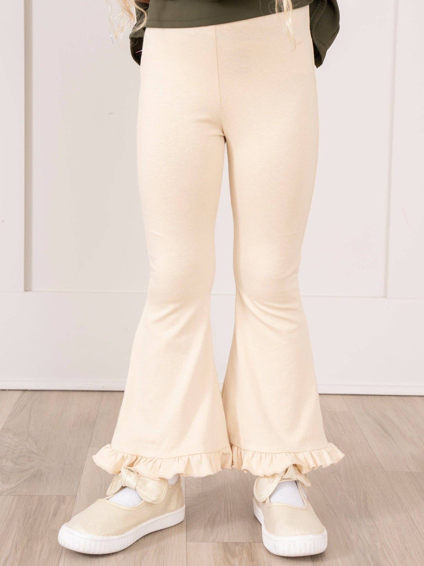 Cream Ruffle Flare Pants