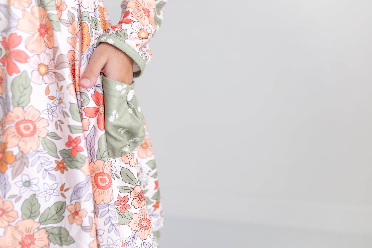 Sage & Rust Fall Floral Button Dress with Pockets