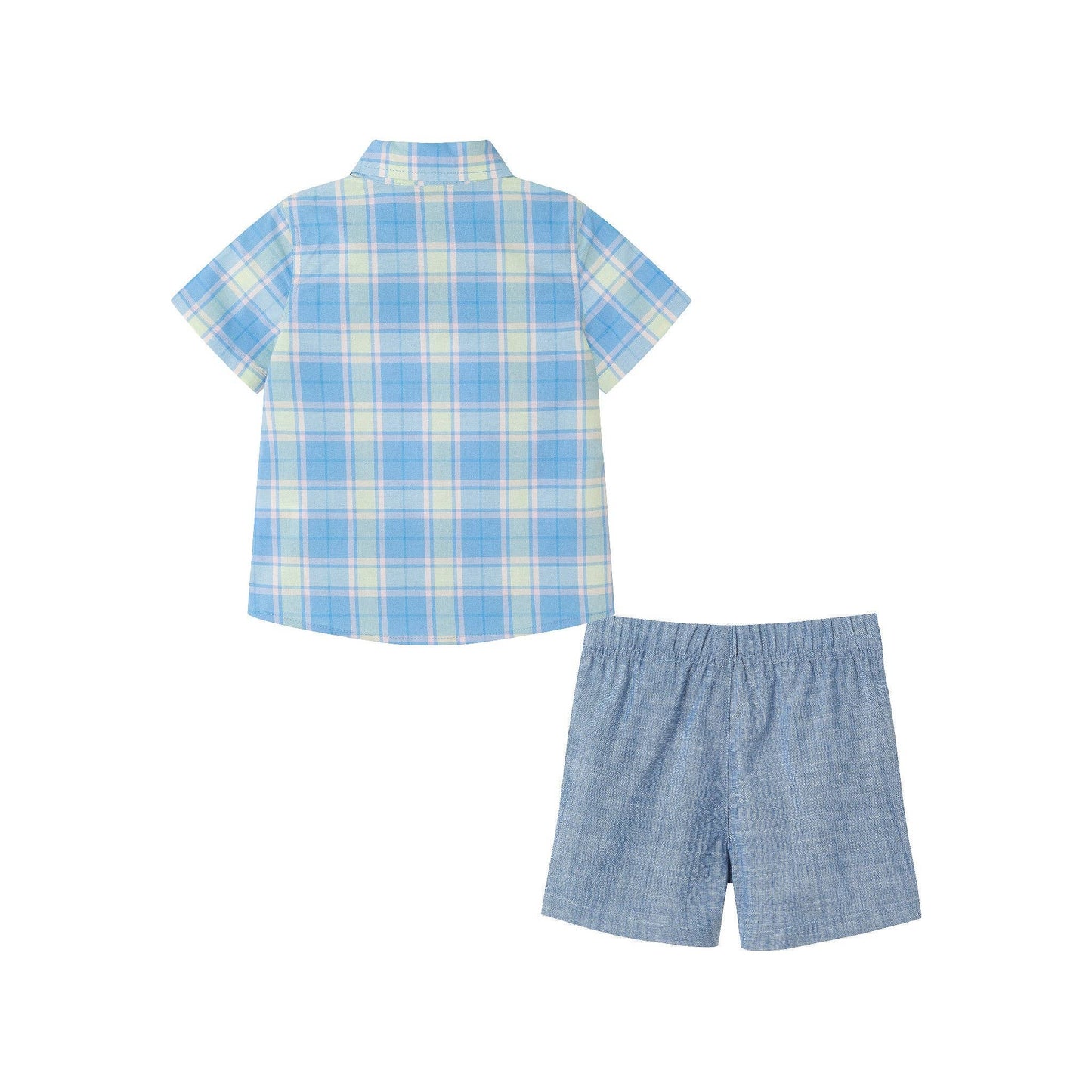 3-Piece Button-down & Short Set | Blue Plaid