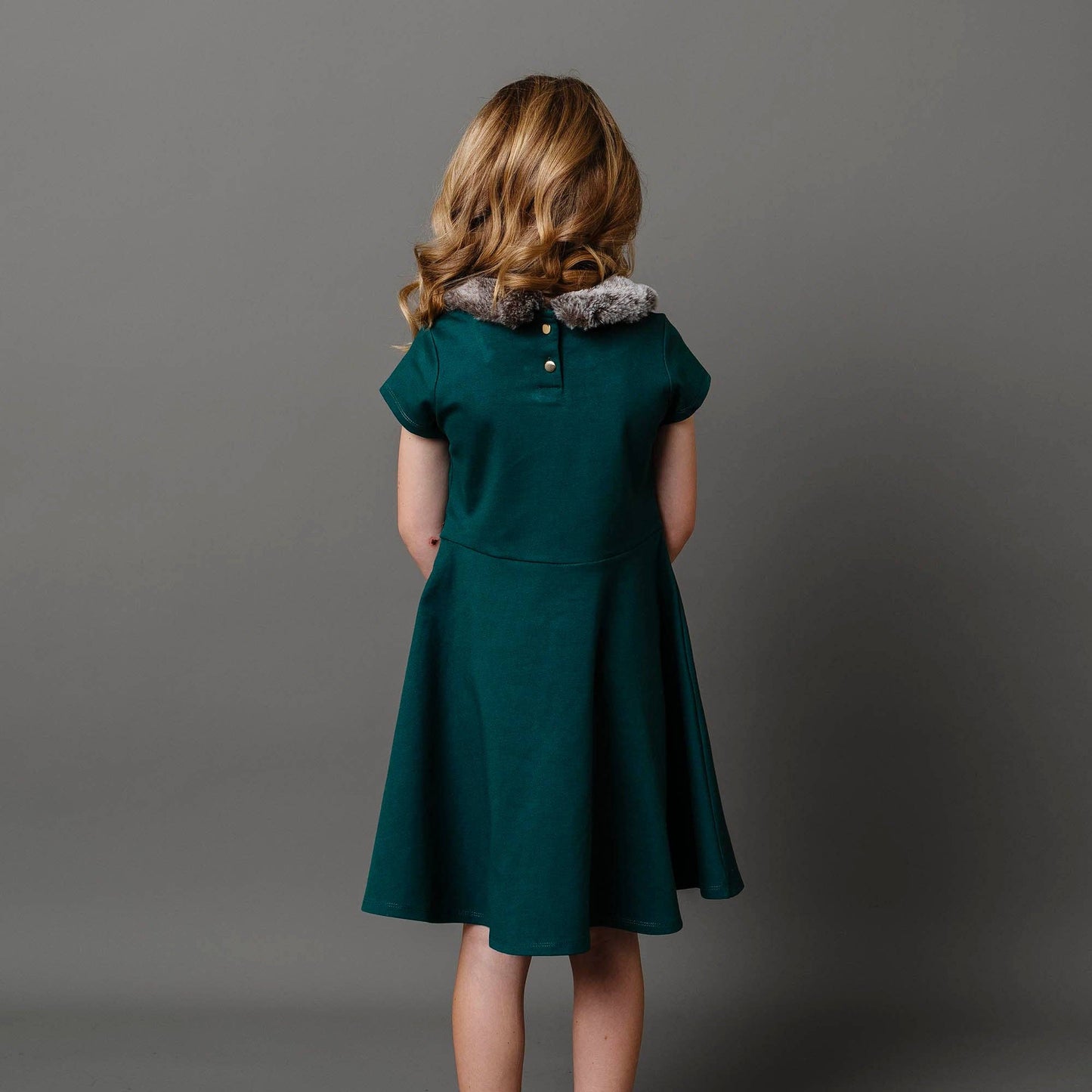 Green Fit & Flare Ponte Dress with Faux Fur