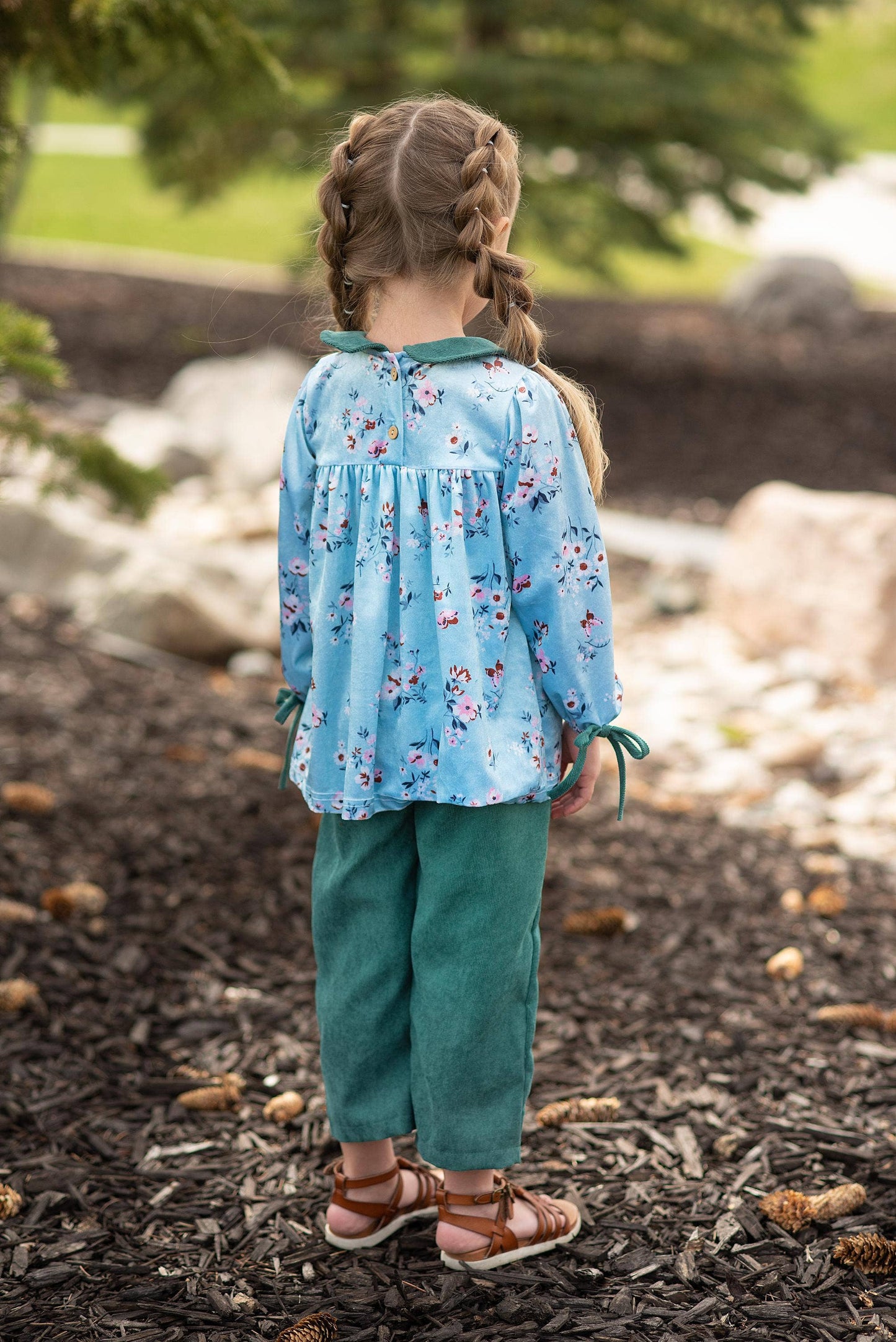 Teal Corduroy Pocket Bow Pant Set