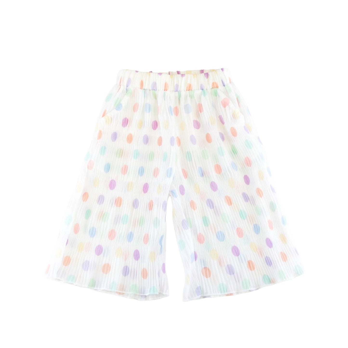 Polka Dot White Chiffon Pleated Pants