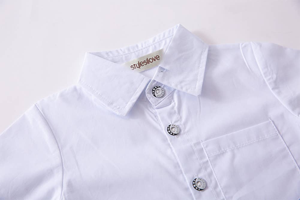 White Long Sleeve Boy Cotton Button-Down Dress Shirt