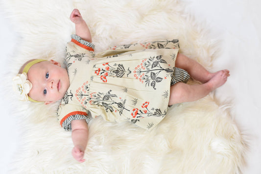 Floral Shift Dress With Contrasting Orange Lace Detail