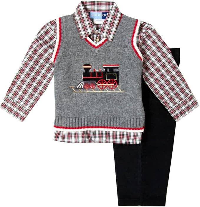 Infant Boy Gray Train Sweater Vest Set