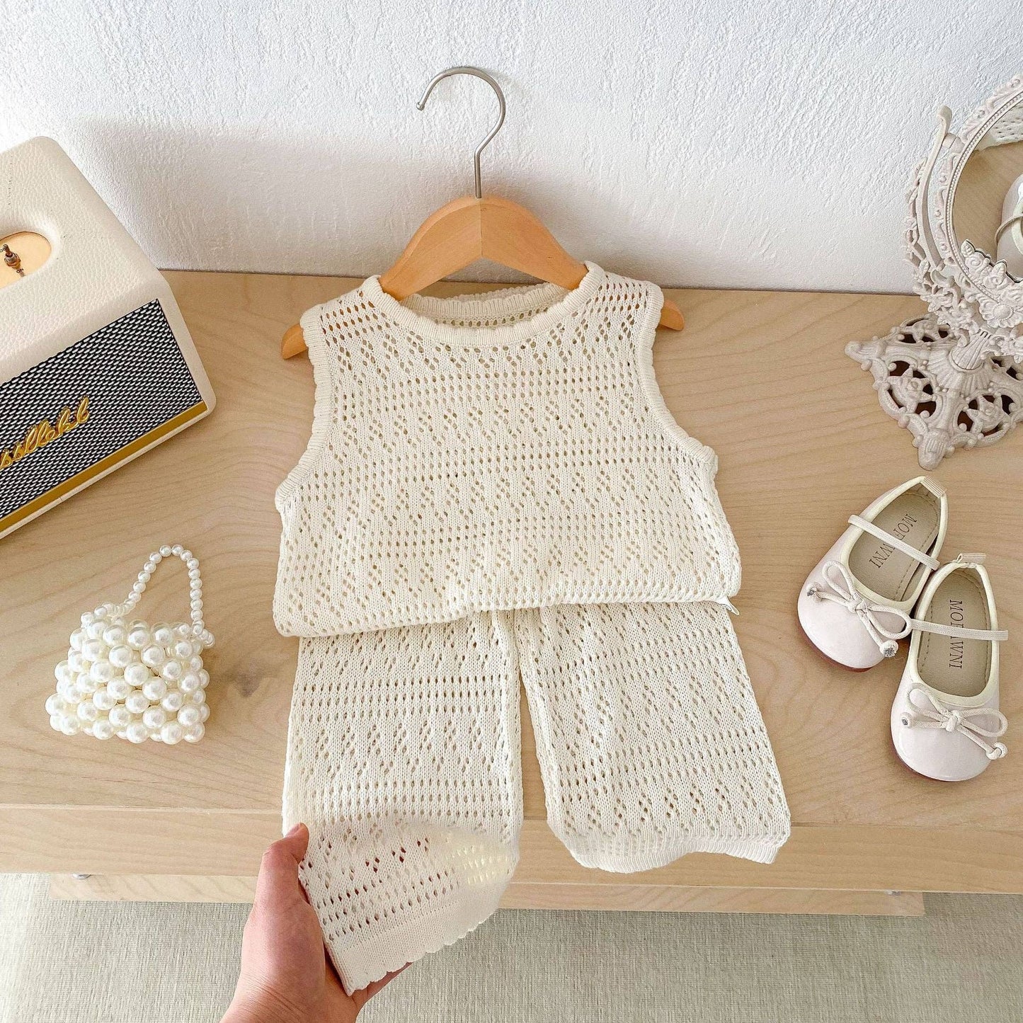 Baby Girl Beige Knit Casual Top and Pants