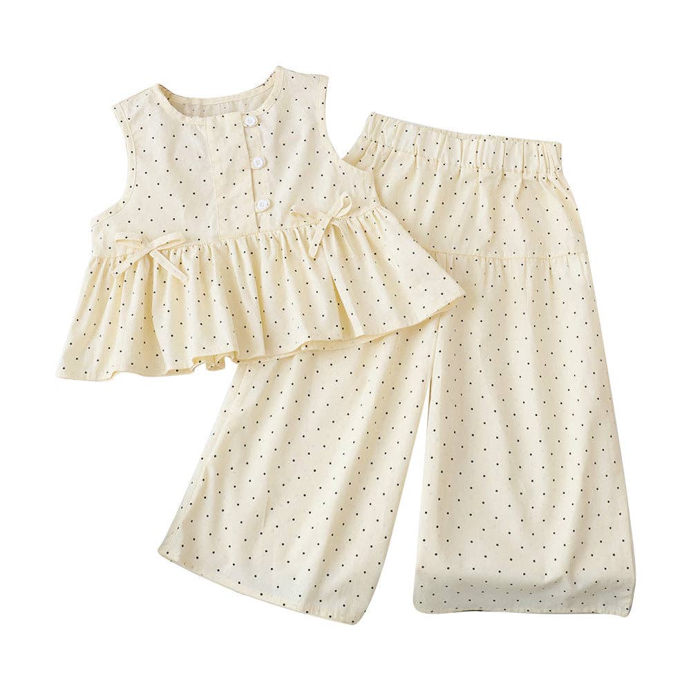 Polka Dot Button Tank Top with Wide Leg Pant
