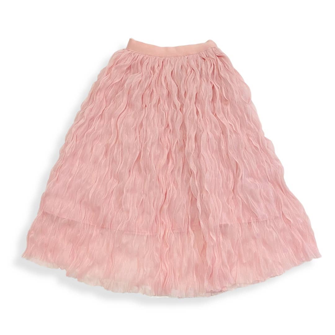 Pink Wavy Mesh Midi Skirt