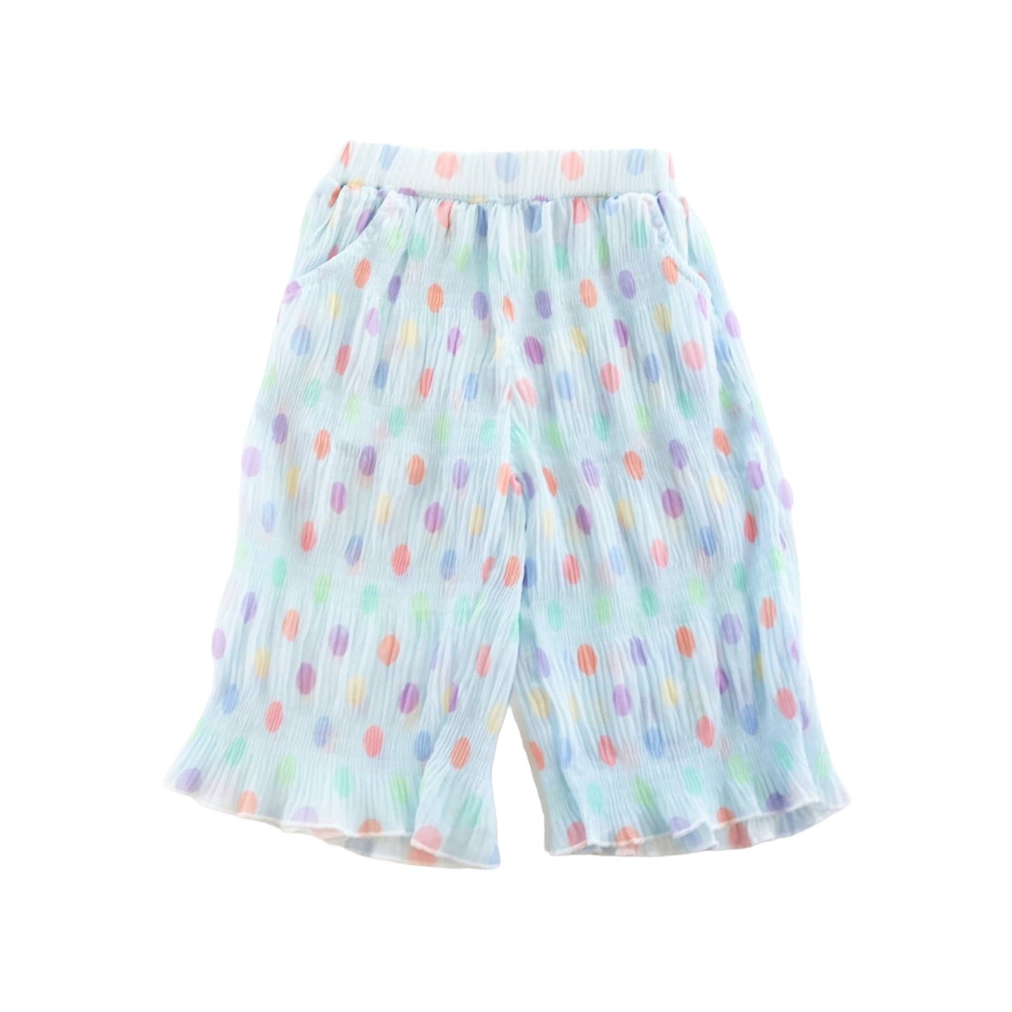 Polka Dot White Chiffon Pleated Pants