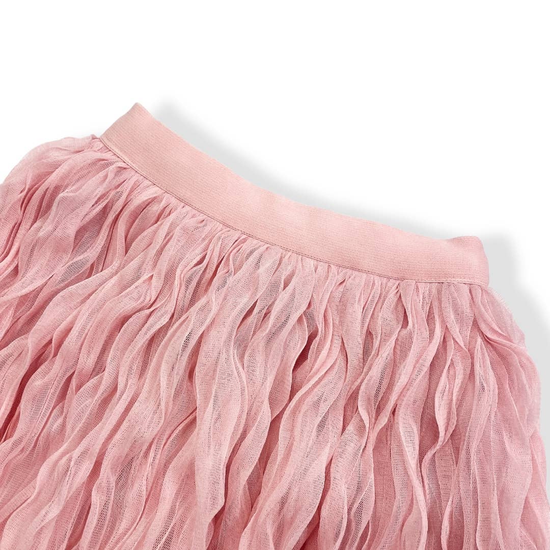 Pink Wavy Mesh Midi Skirt