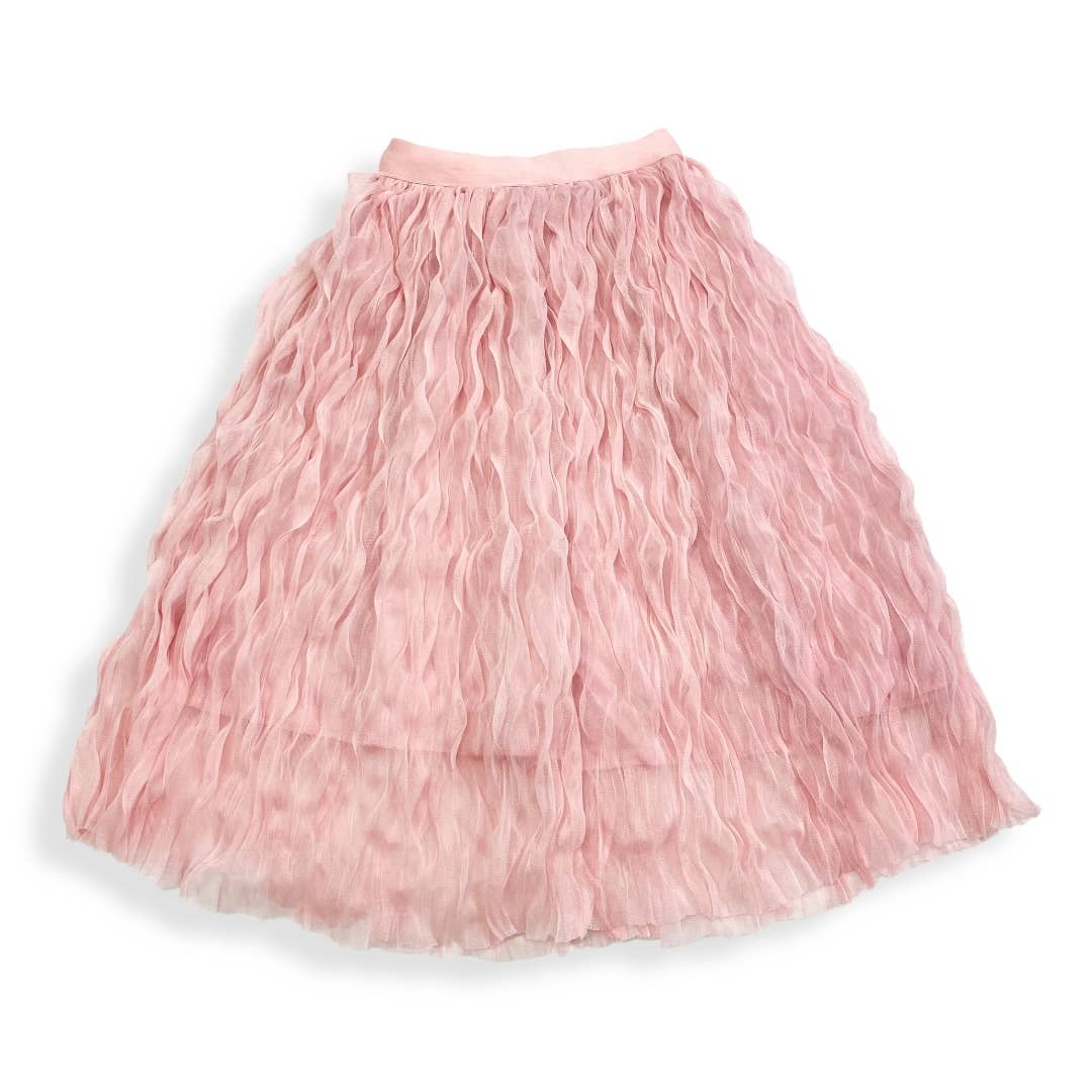 Pink Wavy Mesh Midi Skirt