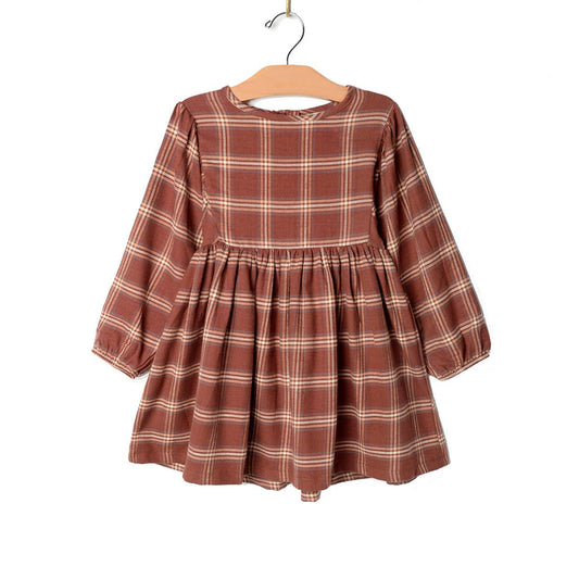 Rust Flannel Puff Sleeve Dress